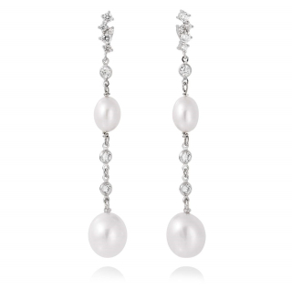 Pendientes largos de perlas plata