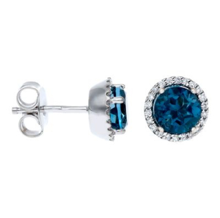 Pendientes Oro Blanco con Diamantes y London Blue
